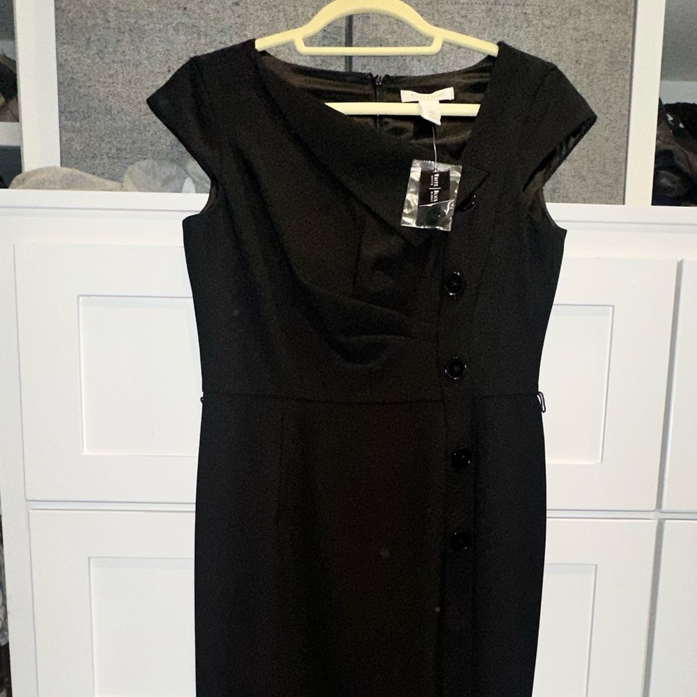 White House Black Market Asymmetrical Black Midi Dress